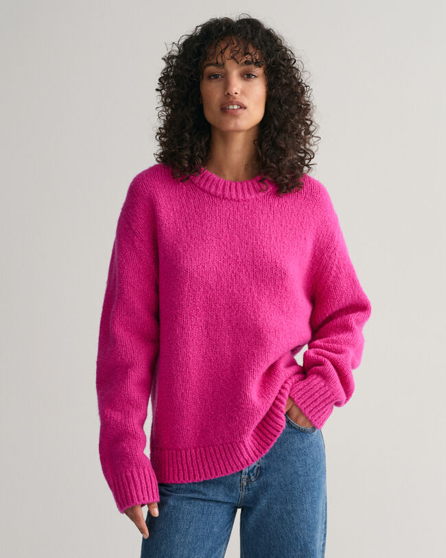 Crewneck sweater i boucl&eacute;-uld