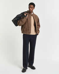 Crewneck sweater af lammeuld med kabelstrik