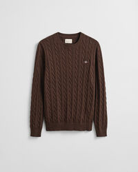 Crewneck sweater af bomuld med kabelstrik