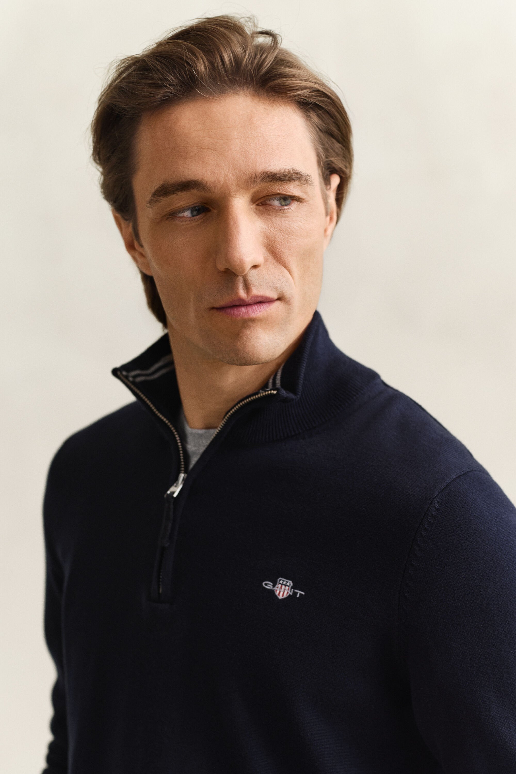 Klassiske sweater i bomuld med halv lynlås