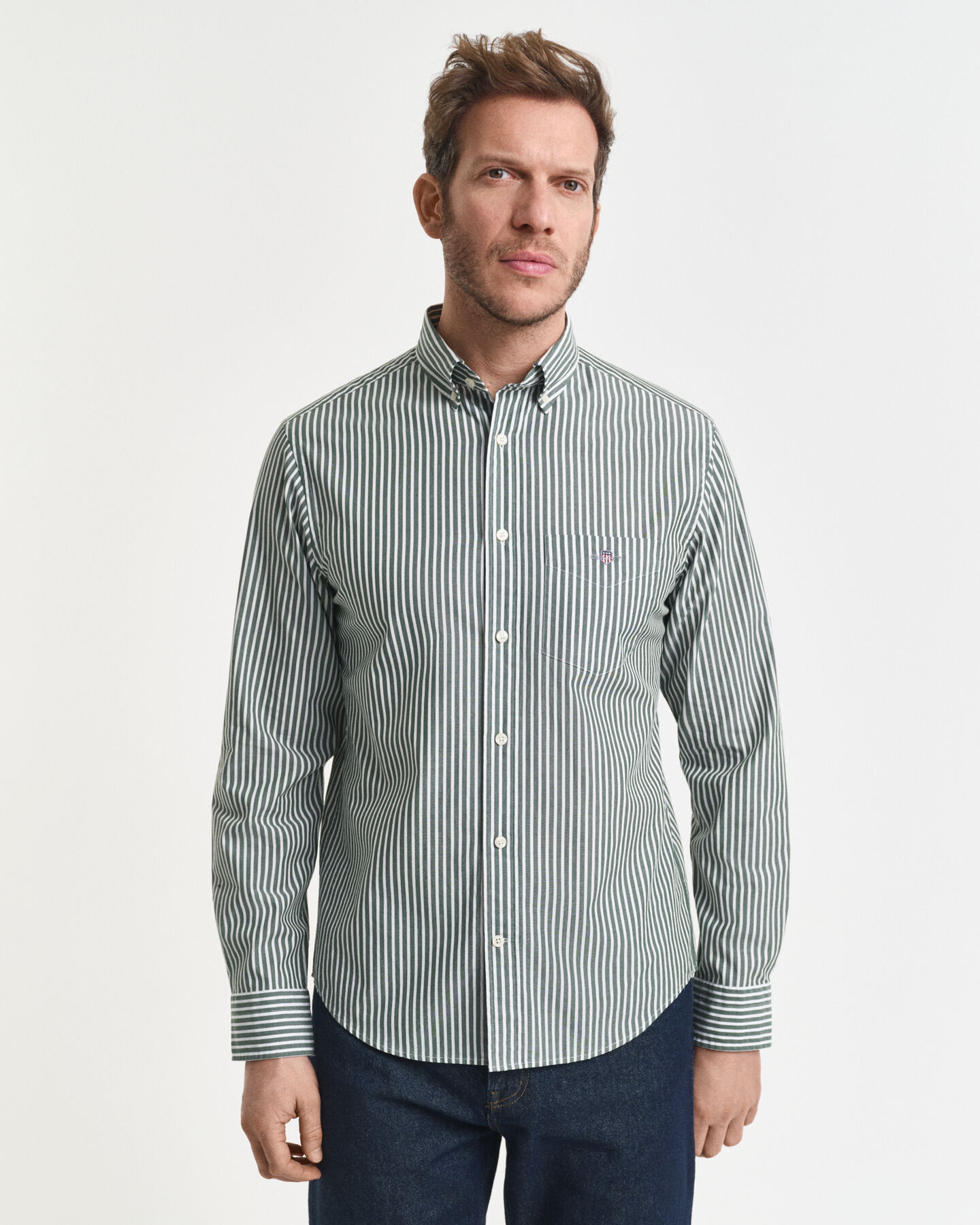 Regular fit klassisk stribet poplin-skjorte