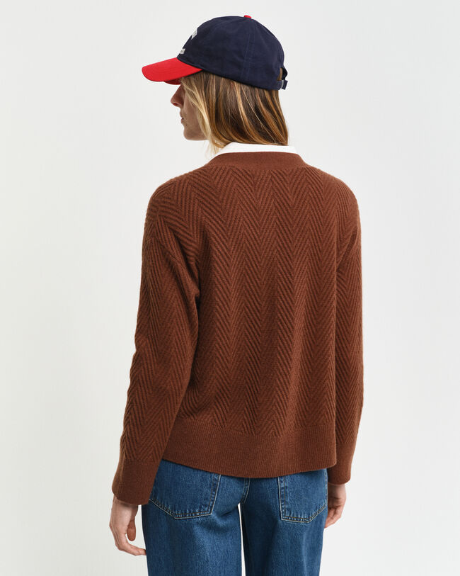 Sildebensm&oslash;nstret cardigan med V-hals