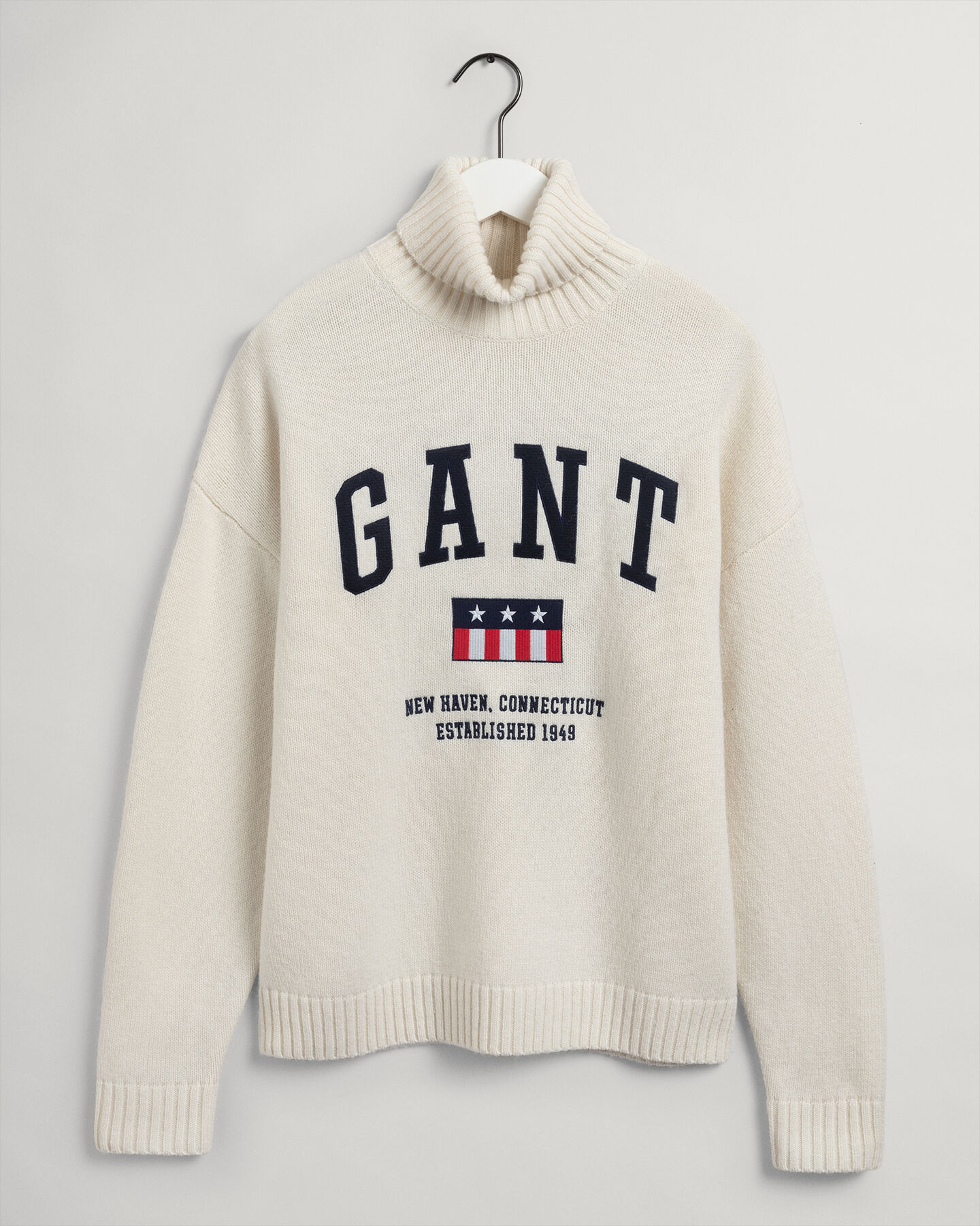 Graphic sweater i uld med rullekrave