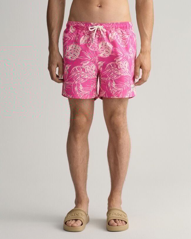 Classic fit badeshorts med Tropical Leaves-tryk