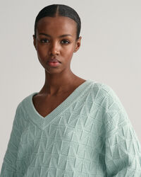 Sildebensm&oslash;nstret sweater med V-hals