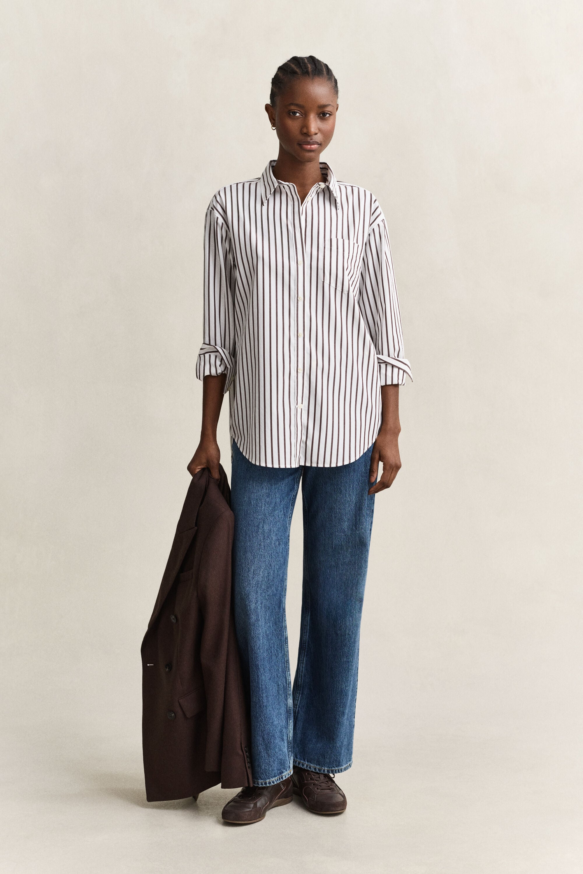 Relaxed fit stribet klassisk poplin-skjorte