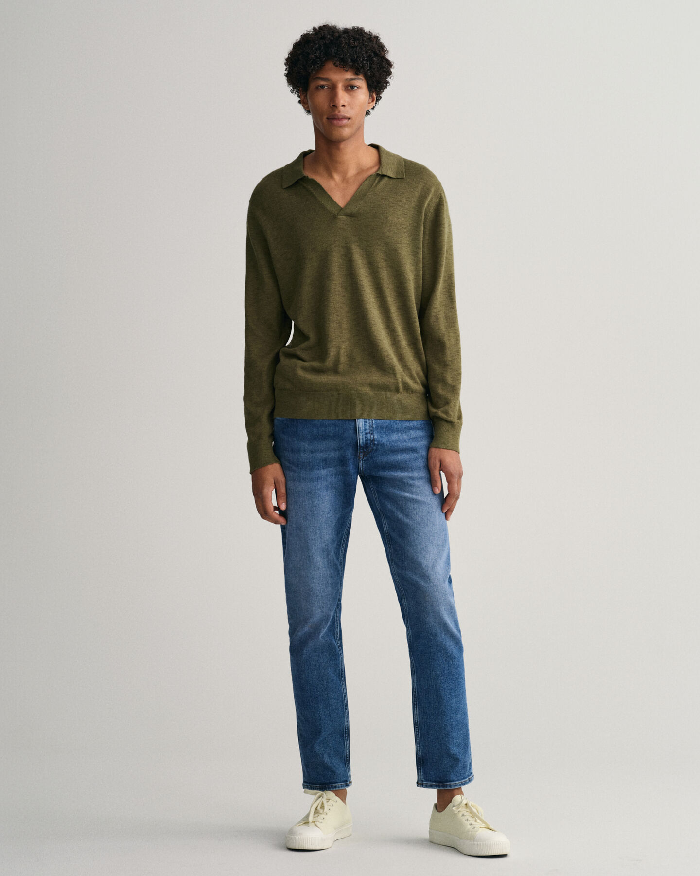 Polosweater af bomuld og hør