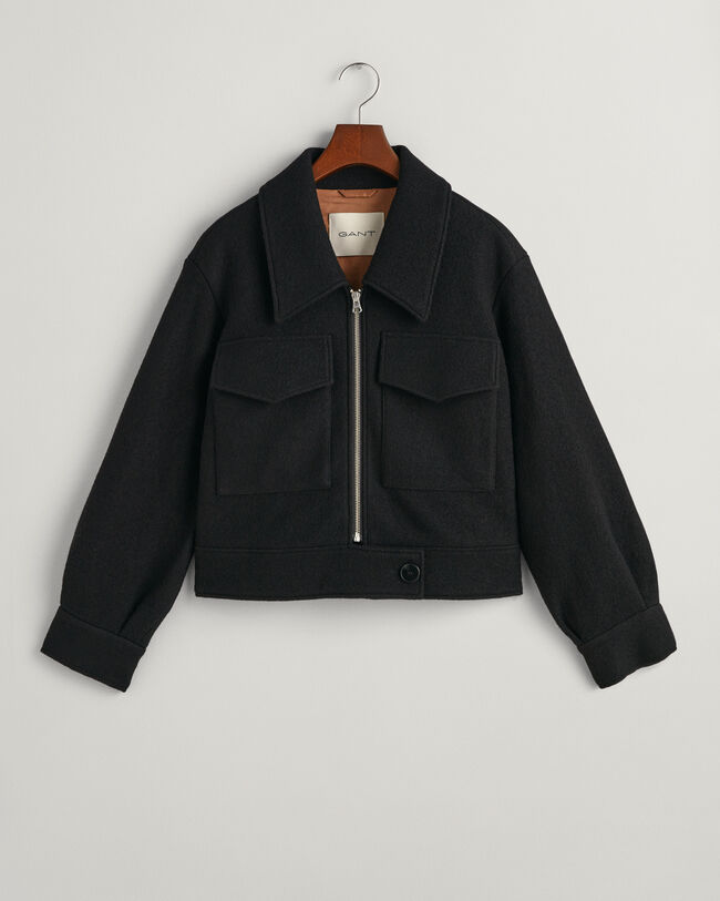 Boucl&eacute; jakke med lynl&aring;s