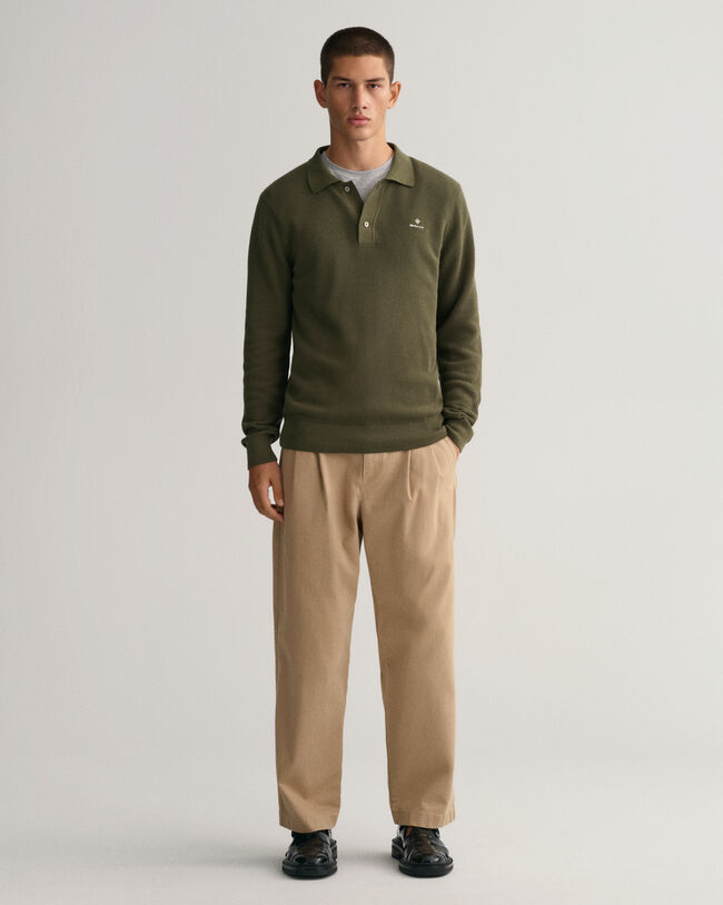 Polo sweater af bomuldspiqu&eacute;