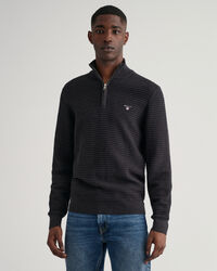 Texture bomuldssweater med halv lynl&aring;s