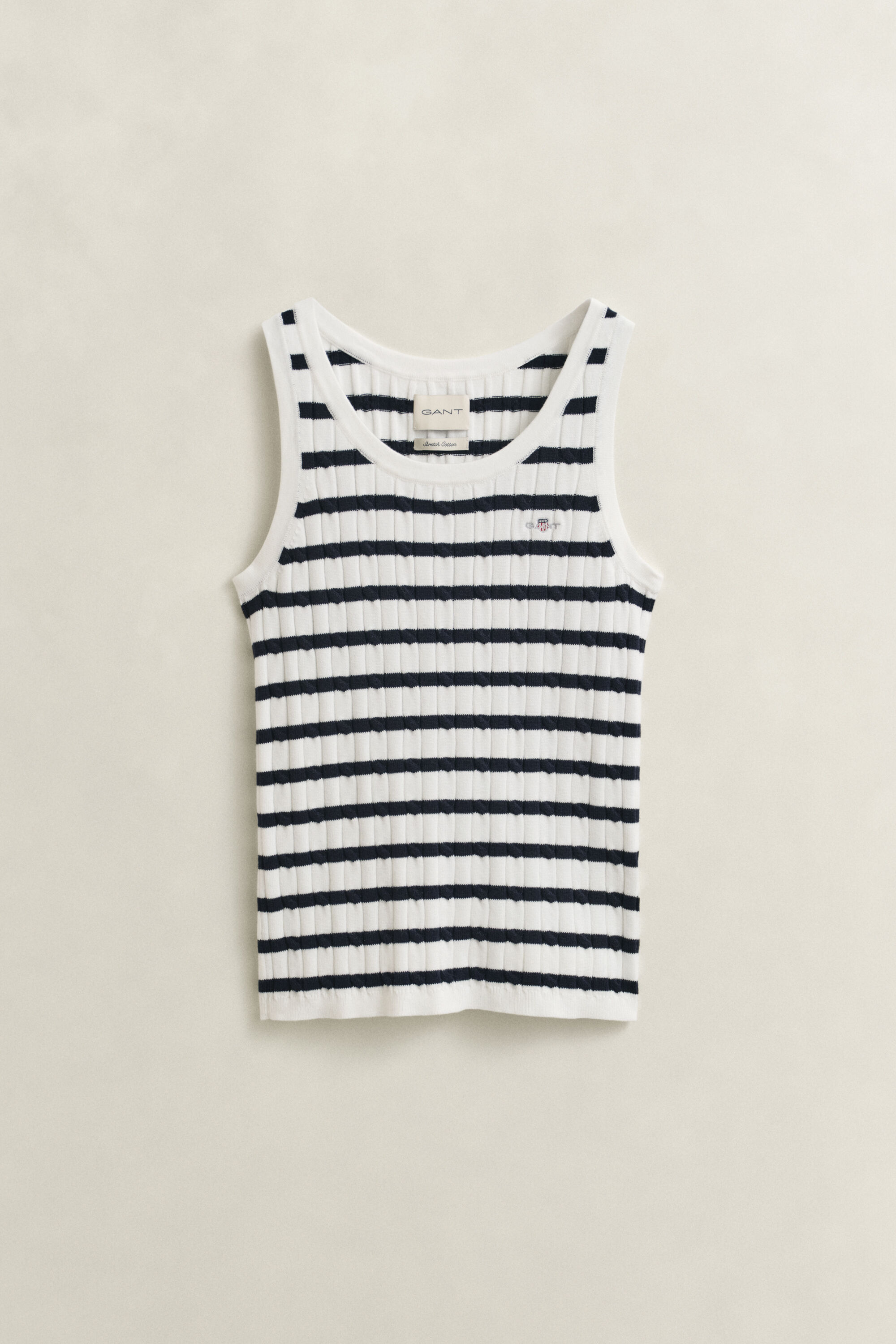 Stribet tanktop med kabelstrik