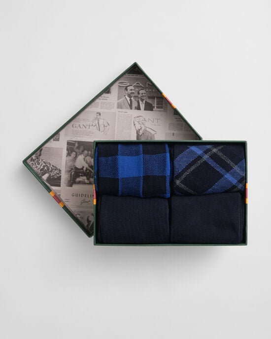 4-Pack ternede og ensfarvede sokker i gaveæske