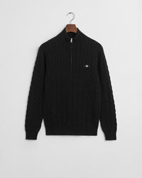 Kabelstrikket sweater af bomuld med halv lynlås