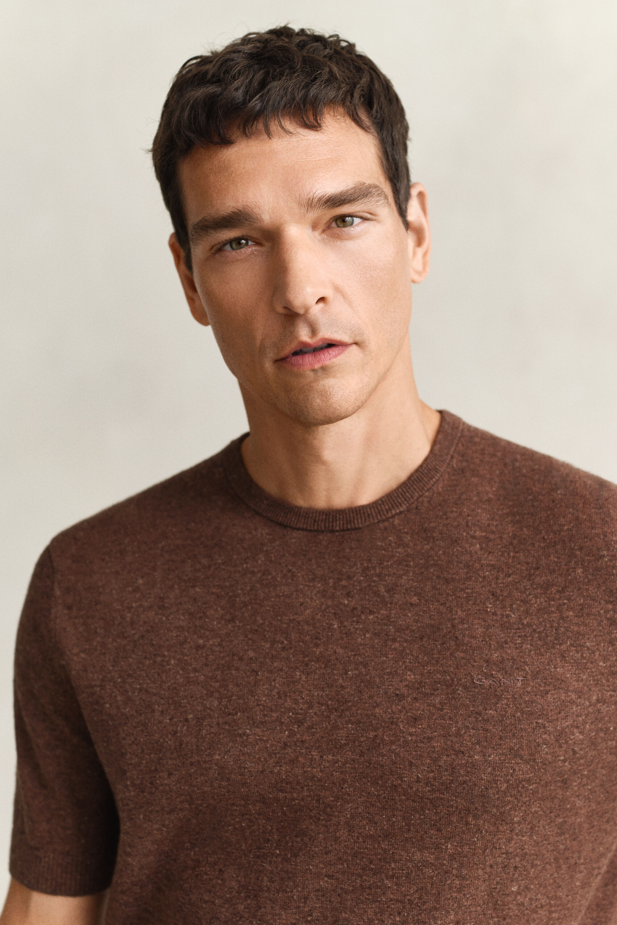 Kortærmet sweater af nopret bomuldsblanding