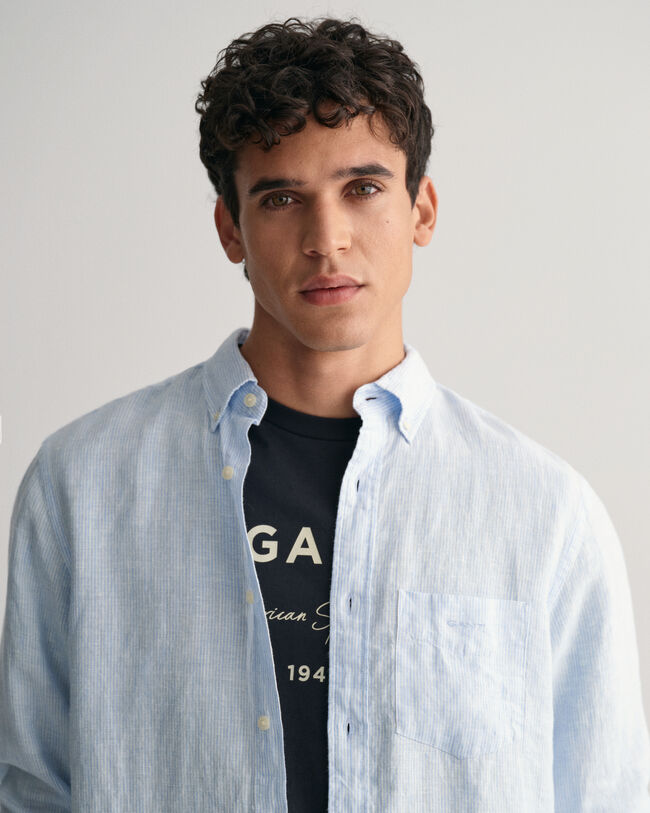 Regular fit stribet skjorte af hør