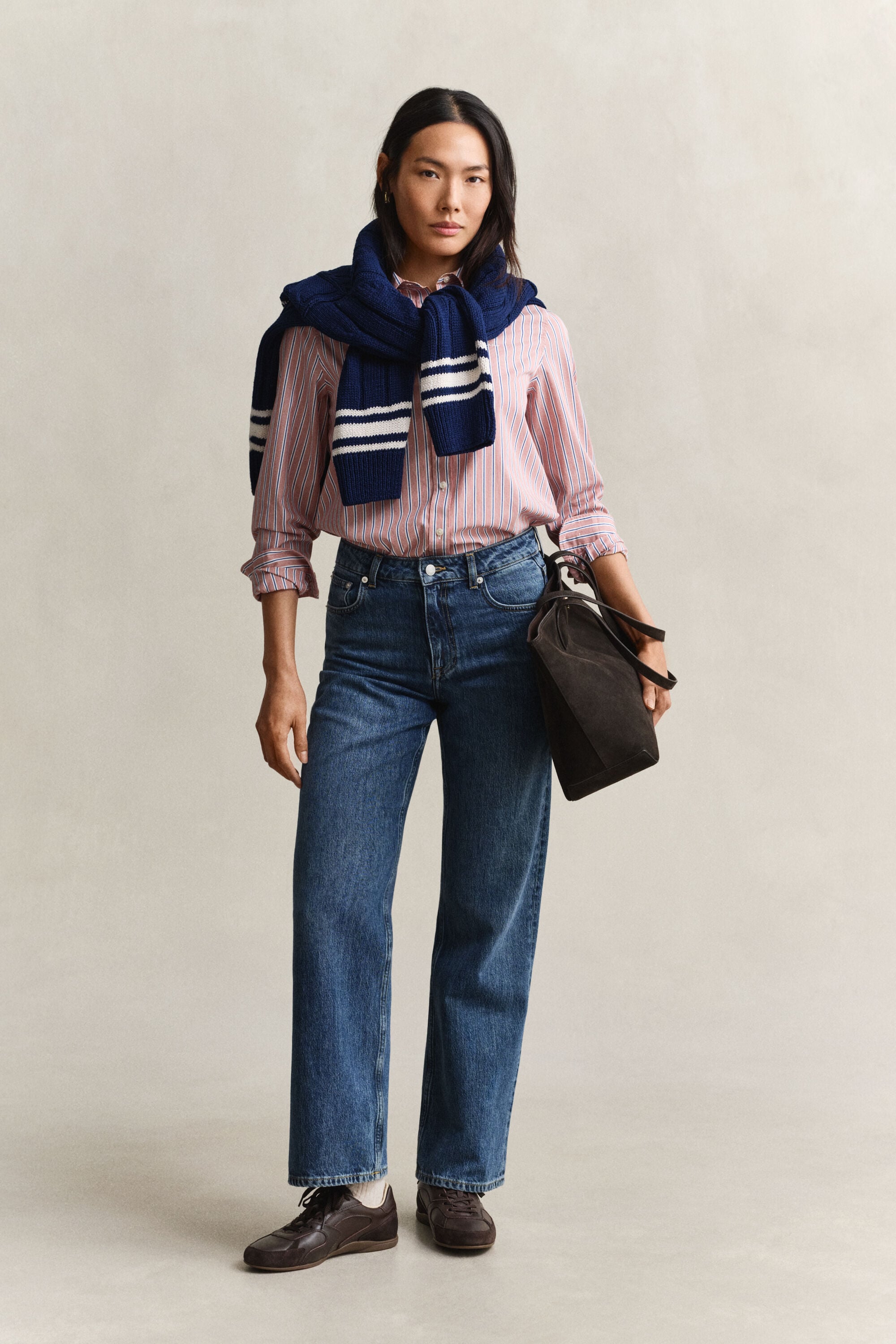 Regular fit stribet klassisk poplin-skjorte