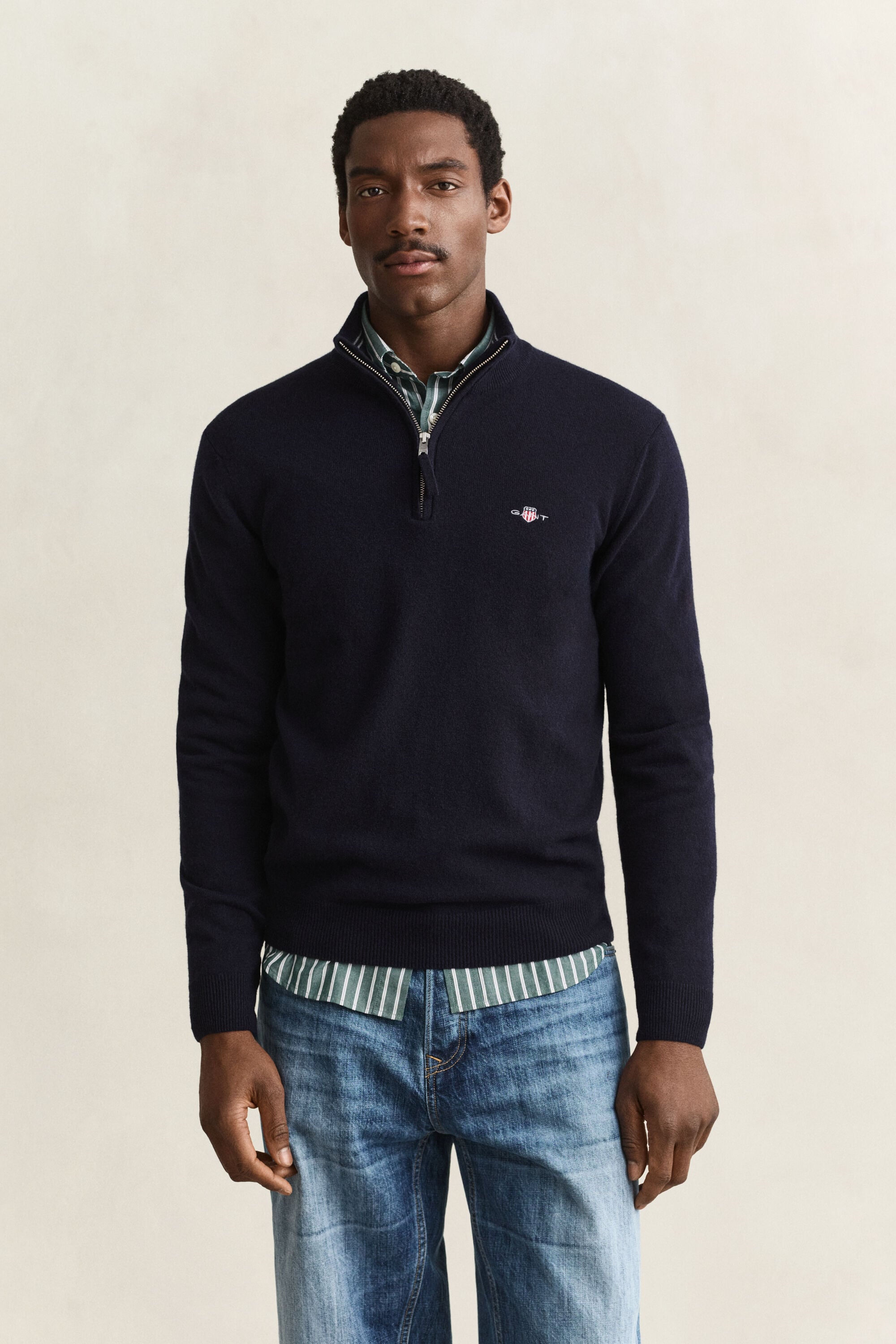 Sweater i lammeuld med halv lynlås