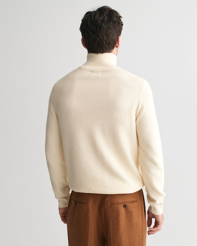 Mikro tekstureret sweater af bomuld med halv lynlås