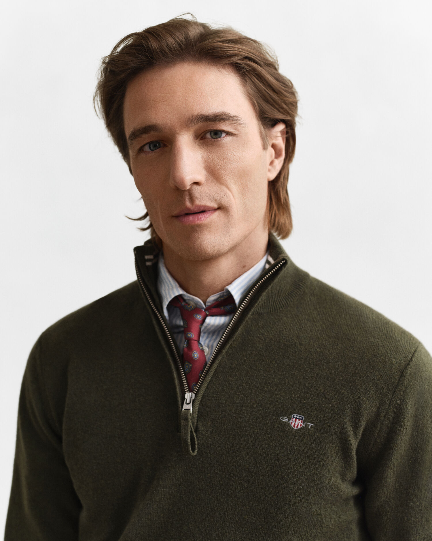 Sweater af ekstra fin lammeuld med halv lynlås