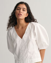 Top med ballonærmer og V-hals