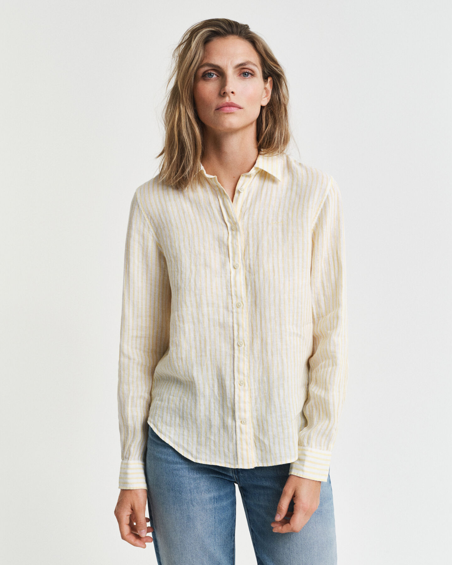 Regular fit stribet skjorte af hør