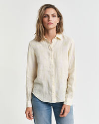 Regular fit stribet skjorte af hør