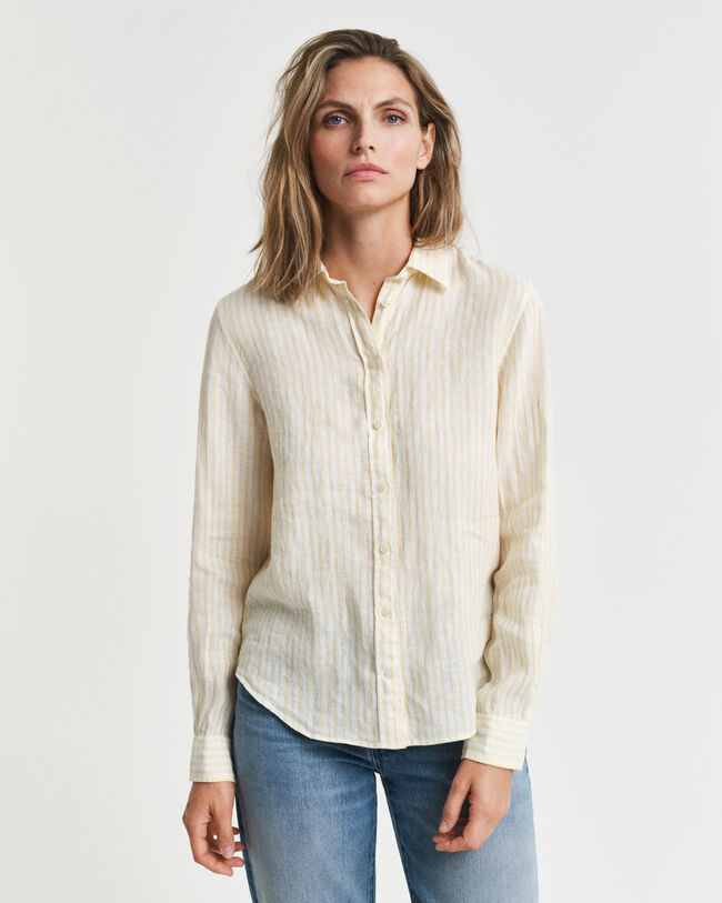 Regular fit stribet skjorte af hør