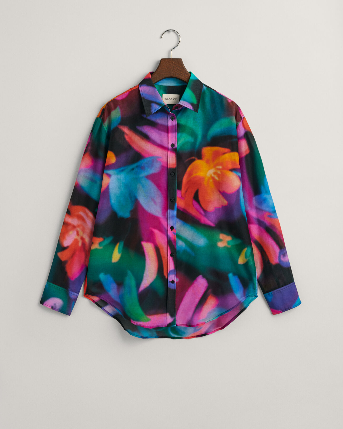 Relaxed fit bomuldssilkeskjorte med blomstertryk