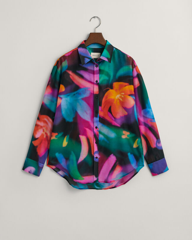 Relaxed fit bomuldssilkeskjorte med blomstertryk