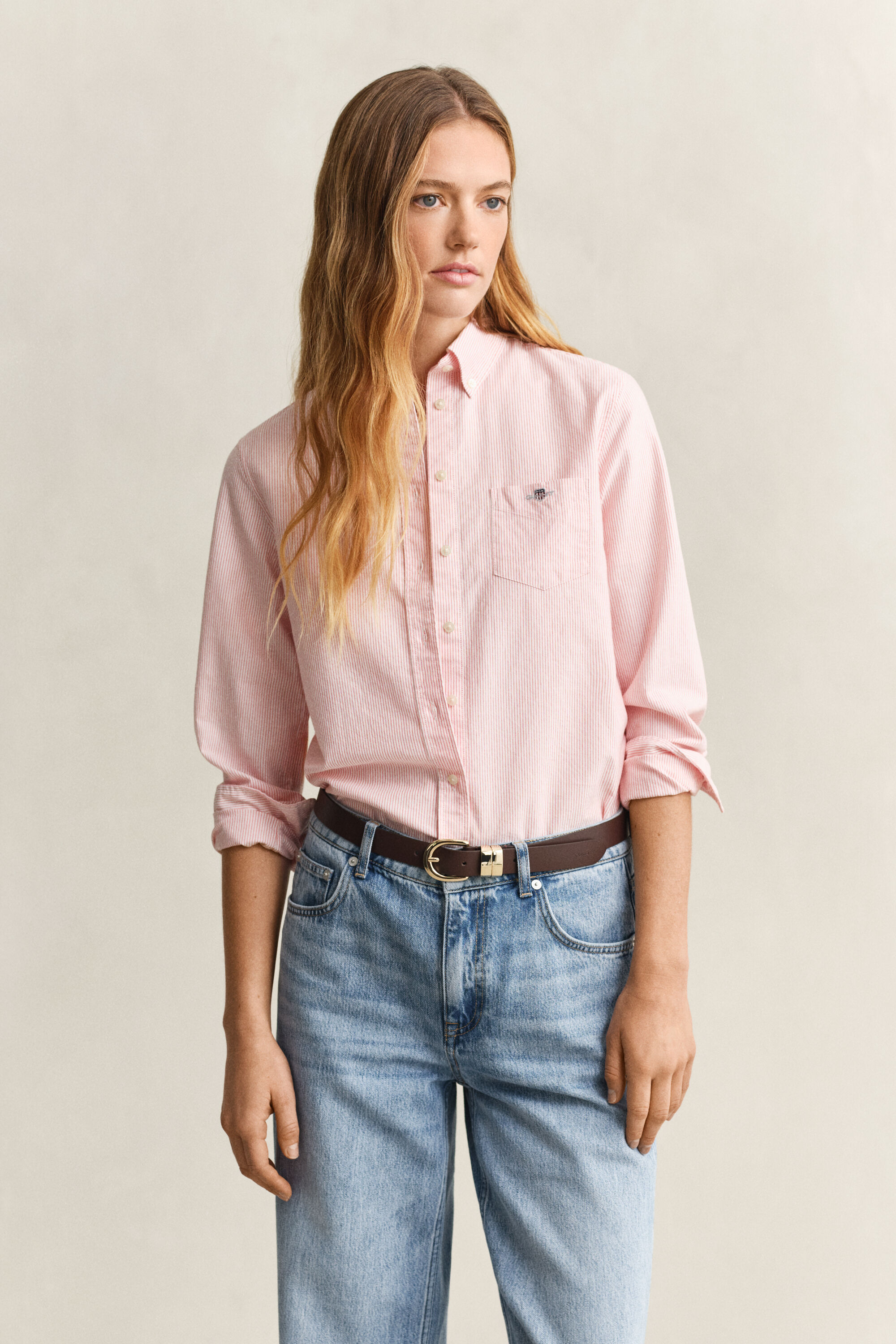 Regular fit klassisk stribet Oxford-skjorte