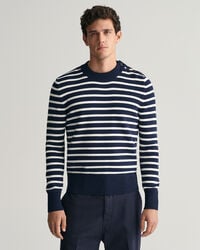 Bretonstribet glansfuld crewneck sweater i bomuld