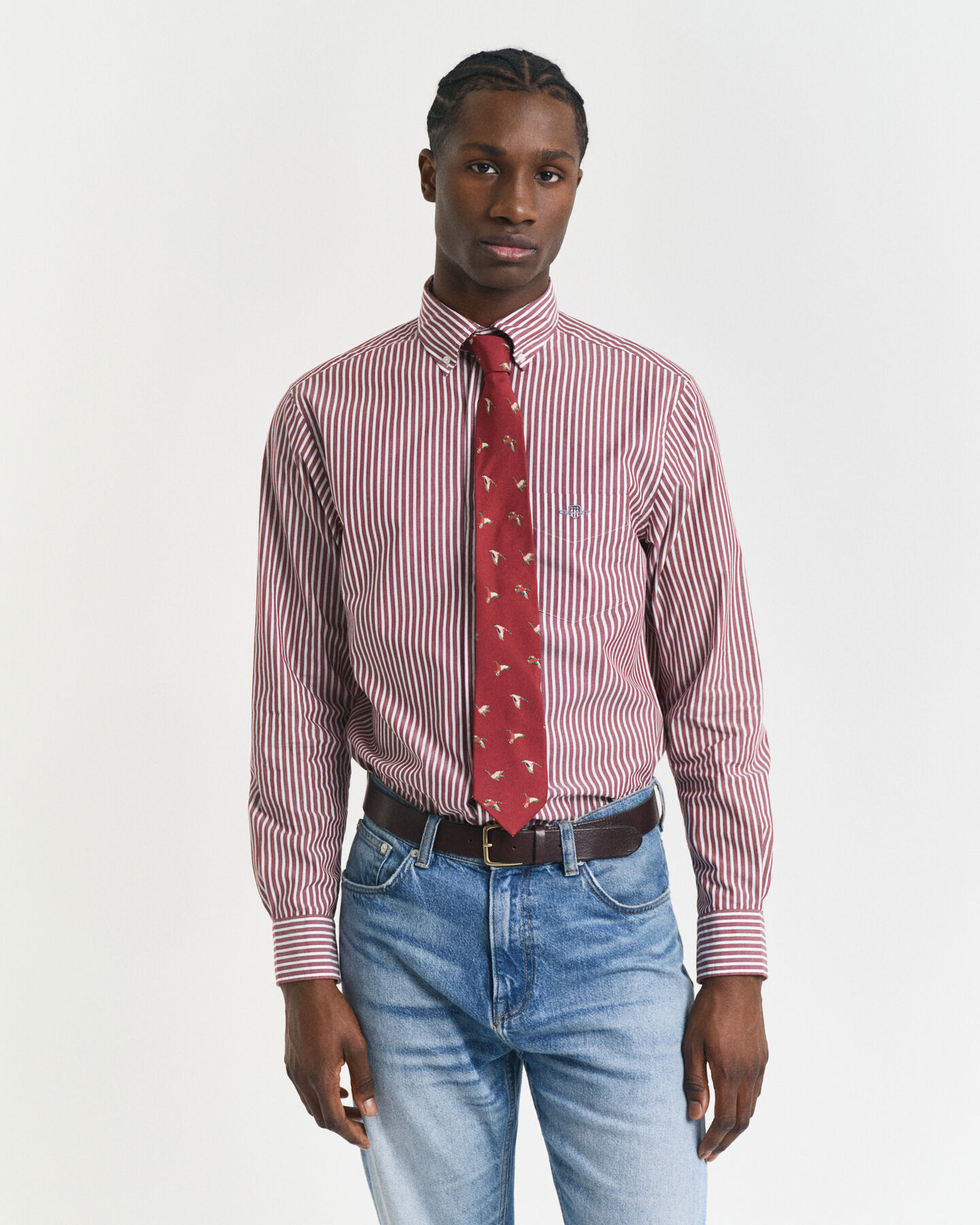 Regular fit klassisk stribet poplin-skjorte