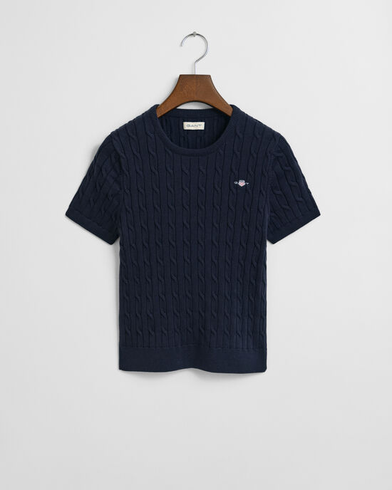 Teen Girls kortærmet sweater af strækbomuld med kabelstrik