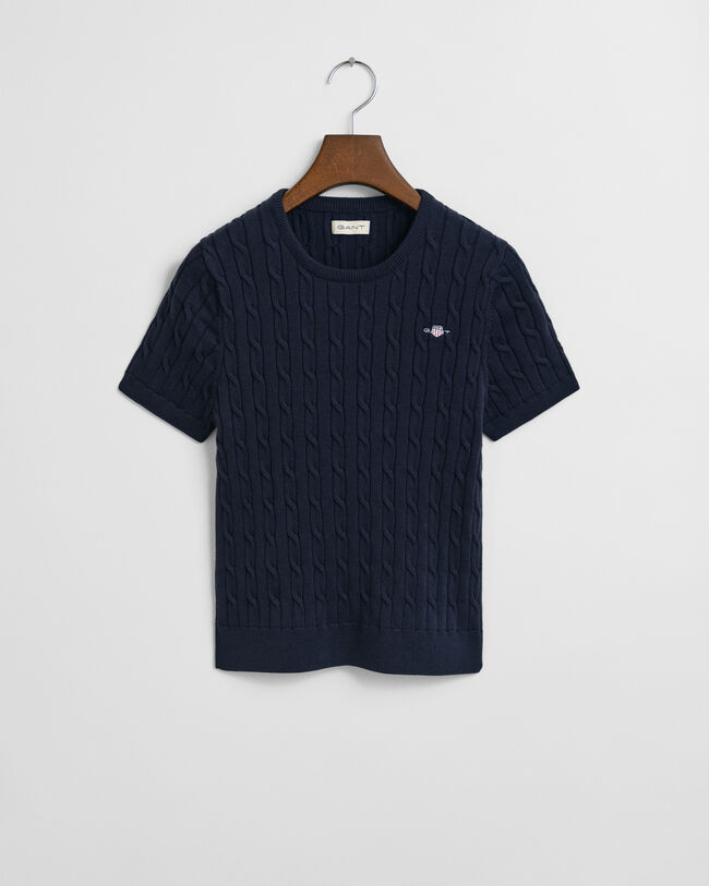 Teen Girls kortærmet sweater af strækbomuld med kabelstrik