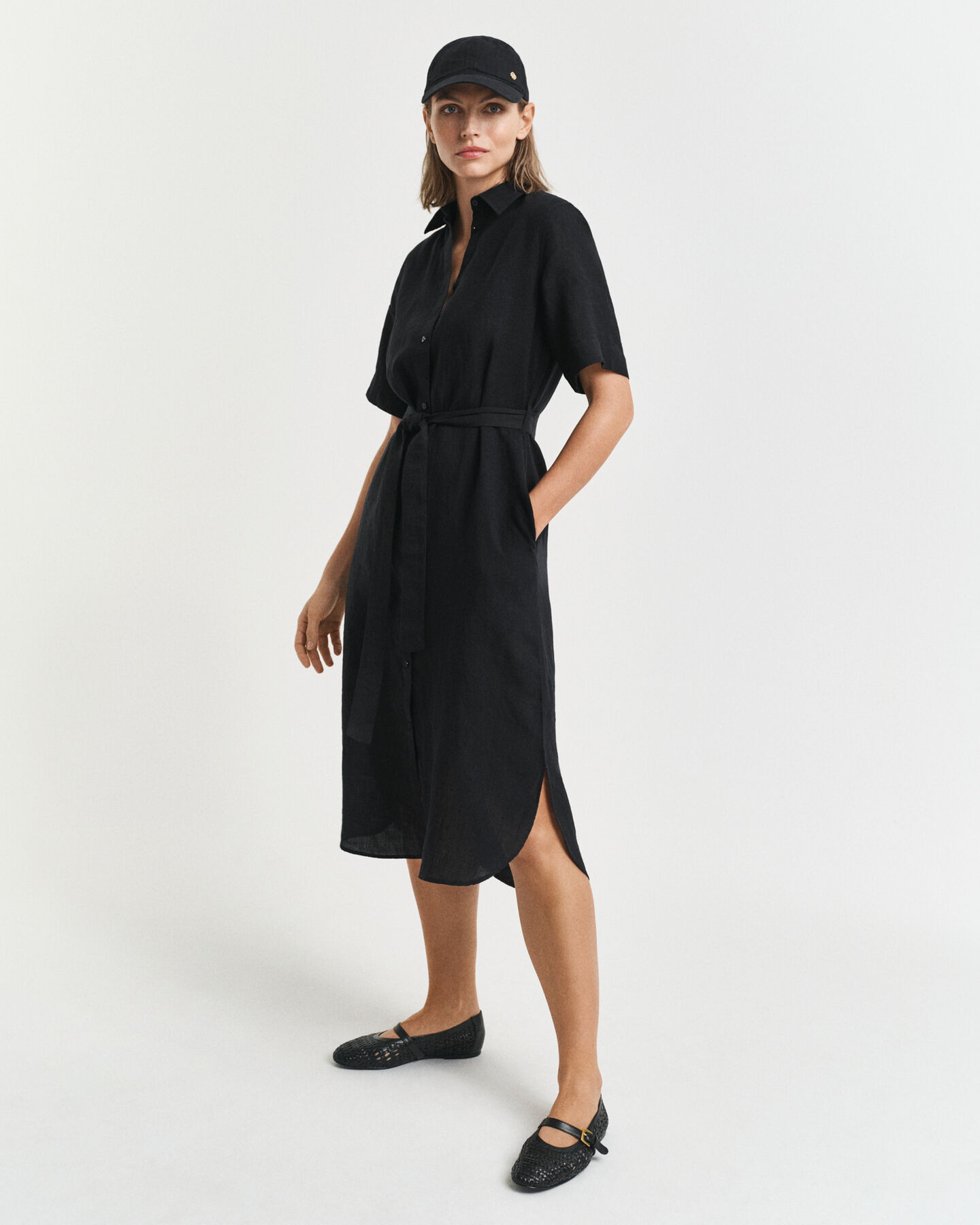 Skjortekjole af h&oslash;r med korte &aelig;rmer