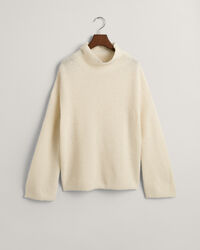 Ribstrikket sweater i uld med st&aring;ende krave