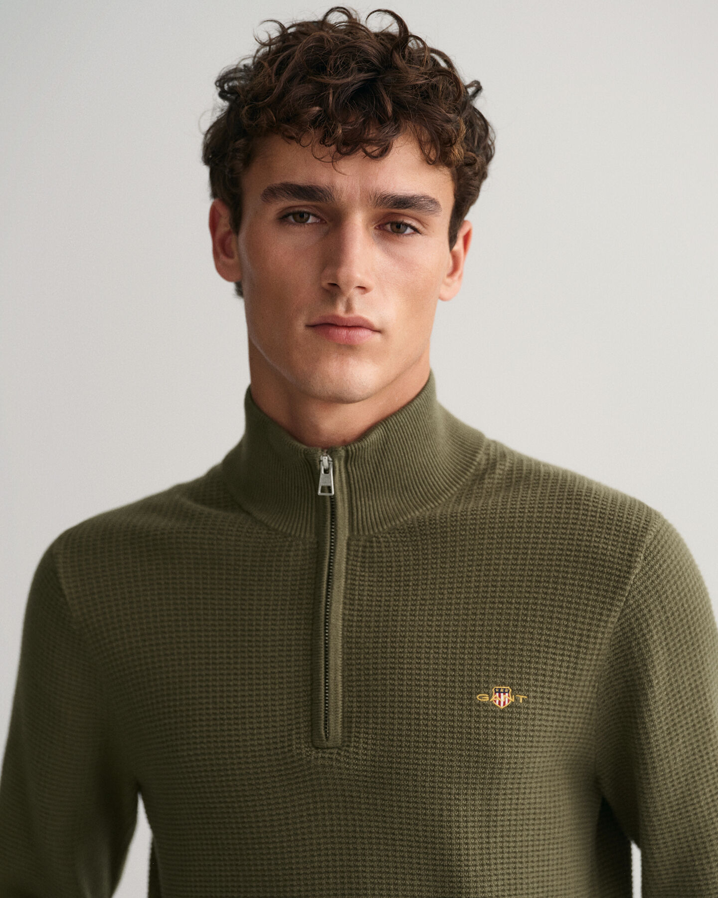 Tekstureret sweater af bomuld med halv lynl&aring;s