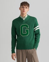 Collegiate sweater med V-hals