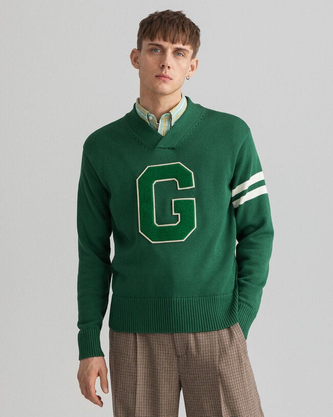 Collegiate sweater med V-hals