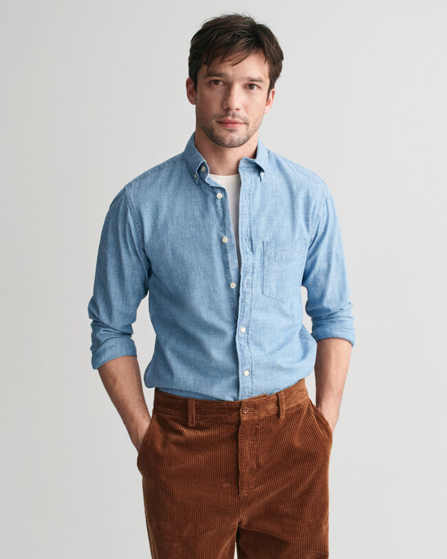 Regular fit indigo chambray skjorte
