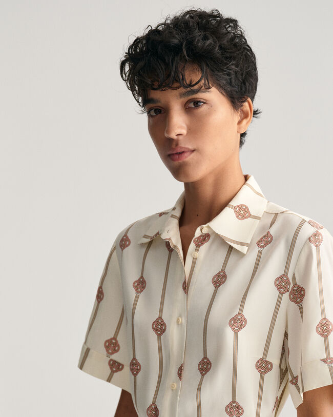 Kortærmet skjortekjole med tryk