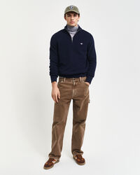 Ribstrikket sweater af bomuld og uld med halv lynl&aring;s