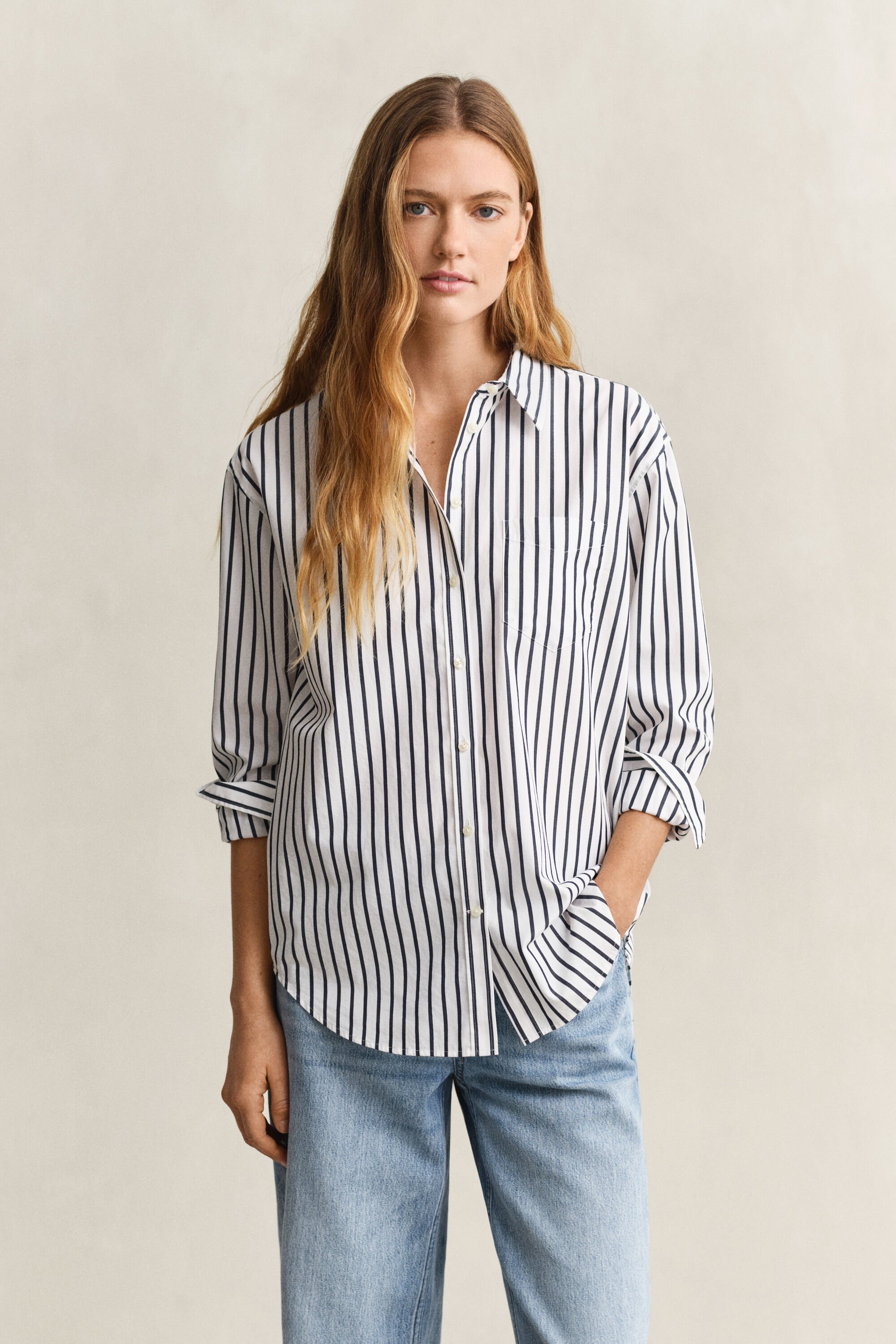 Relaxed fit klassisk stribet poplin-skjorte