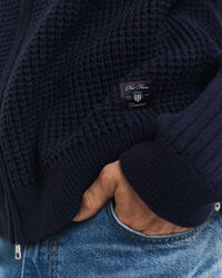 Tekstureret cardigan i uldblanding med lynlås