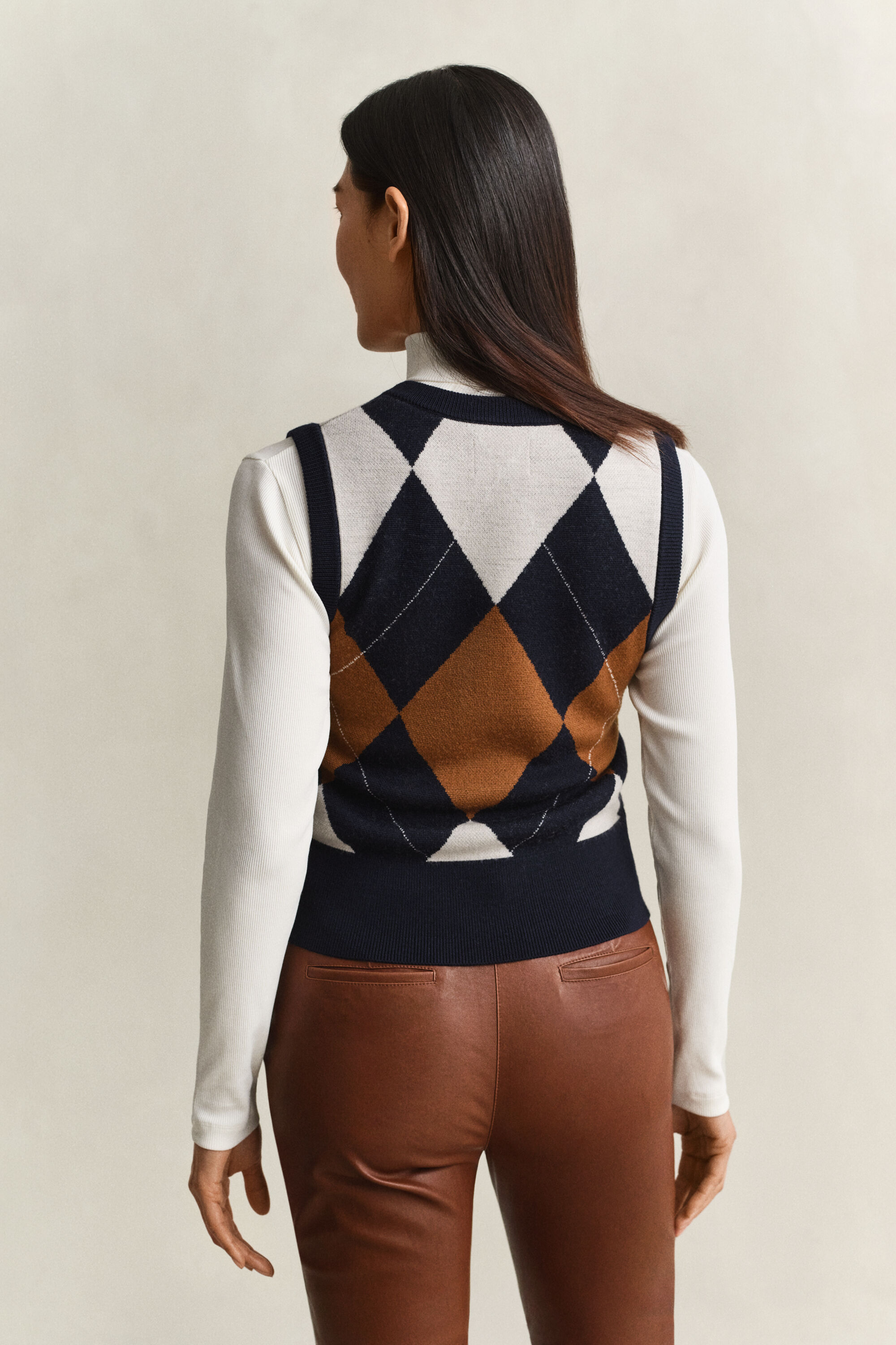 Strikket argyle vest i uld