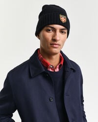 Uldbeanie med mærke