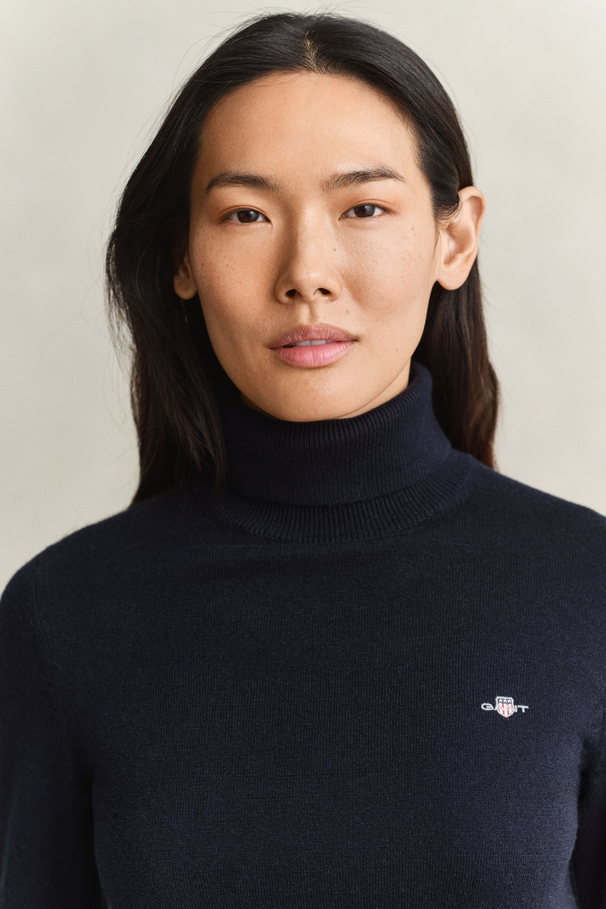 Sweater i uld og bomuld med rullekrave