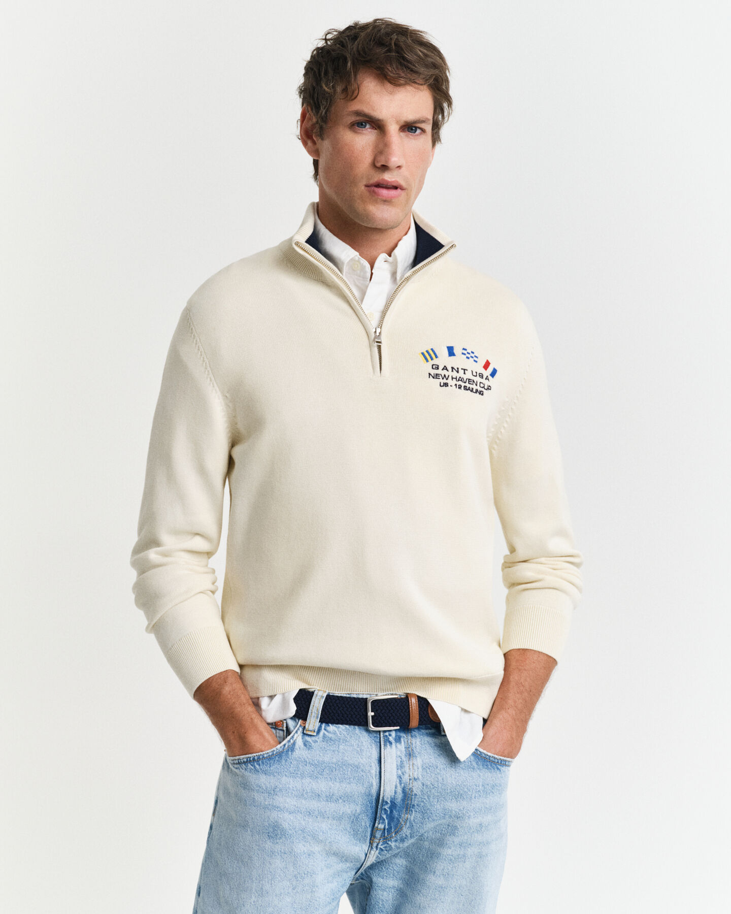 Nautical Flags sweater med halv lynl&aring;s