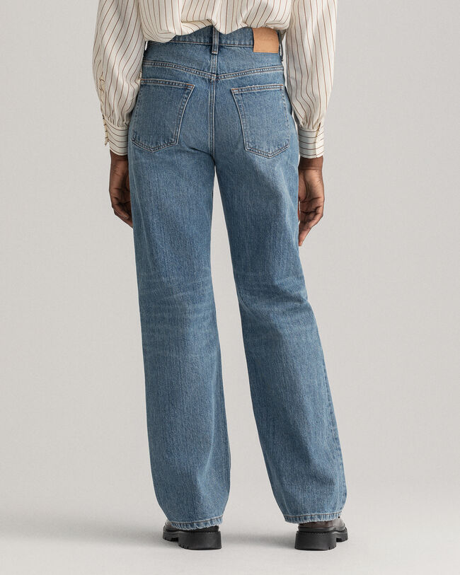 Afslappede rip jeans med lige ben og h&oslash;j talje