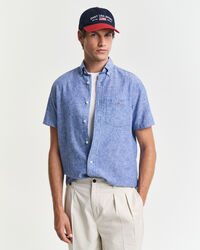 Regular fit skjorte af bomuldshør med korte ærmer